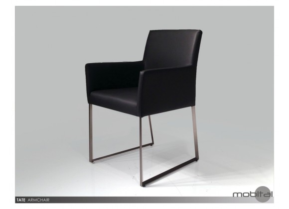 Tate Arm Chair Black Leatherette with Brushed Stainless Steel
