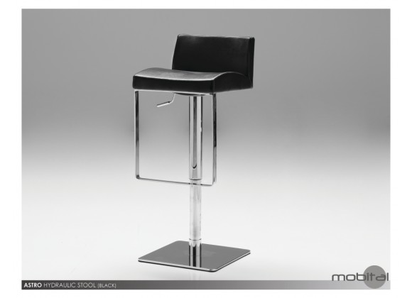 Astro Hydraulic Bar Stool In Black Leatherette with Polished Stainless Steel - Lifestyle