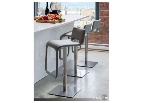 Azure Hydraulic Bar Stool Light Grey Leatherette with Brushed Stainless Steel