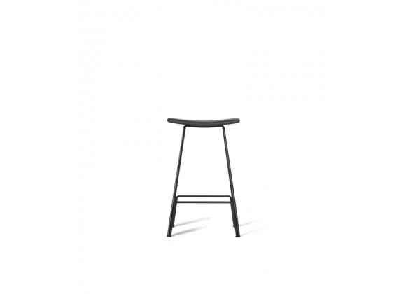 Canaria Bar Stool Black Leather Seat with Black Powder Coated Steel