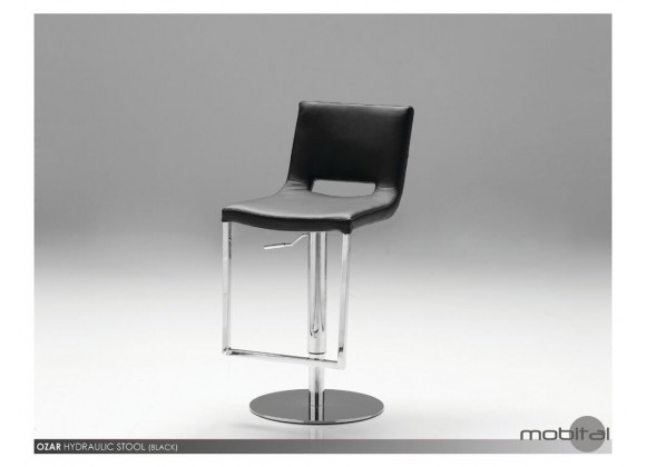 Ozar Hydraulic Bar Stool Black Leatherette with Polished Stainless Steel
