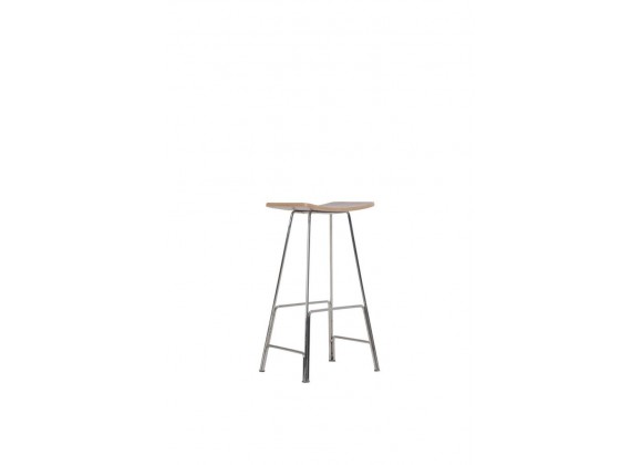 Sitges Bar Stool American Walnut Veneer Seat with Polished Stainless Steel