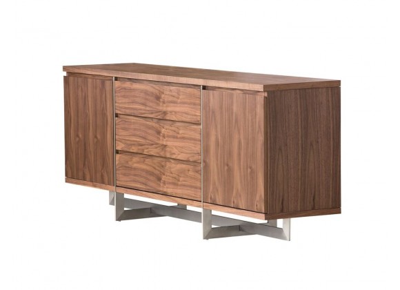 Remi Buffet Natural Walnut/Matte White with Brushed Stainless Steel 