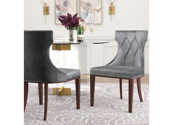 Manhattan Comfort Reine Grey and Walnut Velvet Dining Chair (Set of Two)
