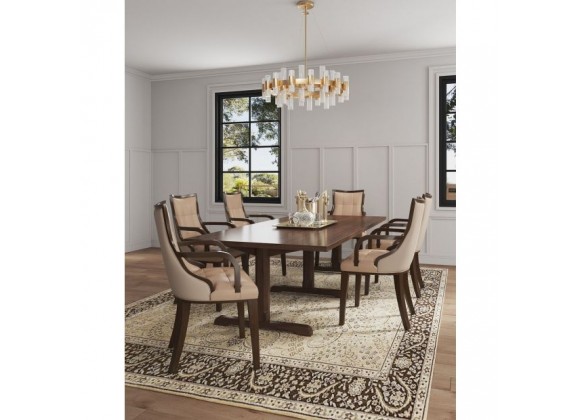 Manhattan Comfort Fifth Avenue Faux Leather Dining Armchair in Tan and Walnut Set Of 2