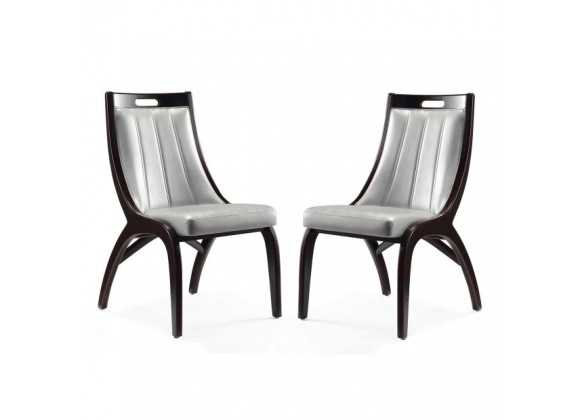 Manhattan Comfort Danube Leatherette Dining Chair - Set of 2 in Silver