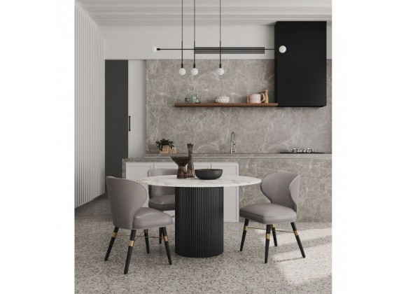 Manhattan Comfort Modern Strine Dining Chair Upholstered in Velvet and Leatherette with Solid Wood Legs in Dark Taupe - Set of 2
