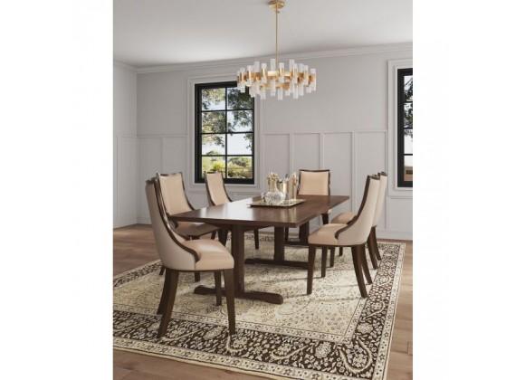 Manhattan Comfort Grand Faux Leather Dining Chair in Tan with Beech Wood Frame Full Set