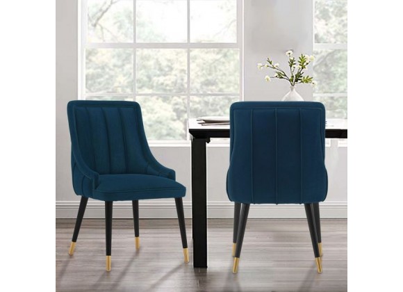 Manhattan Comfort Modern Eda Velvet and Leatherette Dining Chair In Blue