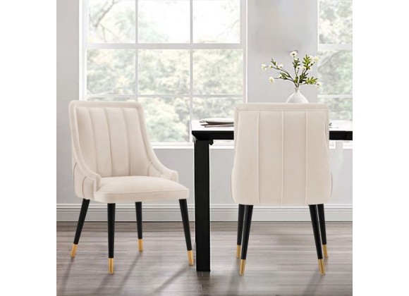 Manhattan Comfort Modern Eda Velvet and Leatherette Dining Chair In Cream - Set of 2