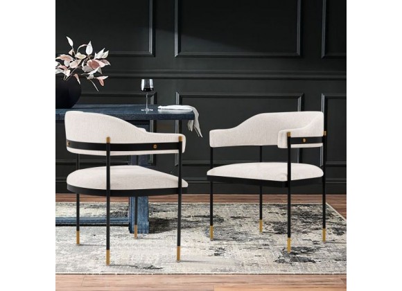 Manhattan Comfort Modern Lia Chenille Dining Armchair In Cream