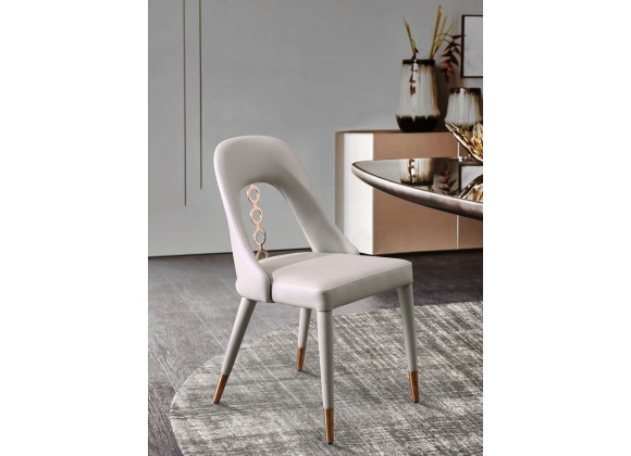 Whiteline Modern Living Liza Dining Chair in Light Gray Fully Upholstered Faux Leather With Steel Frame - Lifestyle