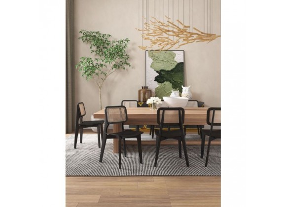 Manhattan Comfort Versailles Square Dining Chair in Black and Natural Cane - Set of 2
