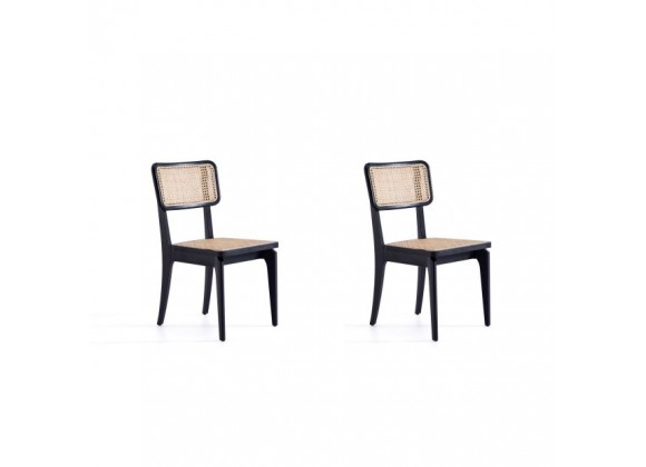 Manhattan Comfort Giverny Dining Chair in Black and Natural Cane - Set of 2