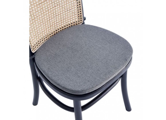 Manhattan Comfort Paragon Dining Chair 1.0 with Grey Cushions in Black and Cane