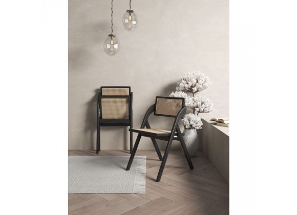 Manhattan Comfort Lambinet Folding Dining Chair in Black and Natural Cane - Set of 2