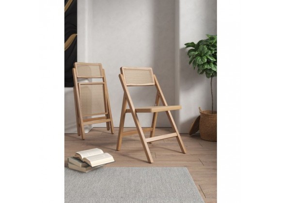 Manhattan Comfort Pullman Folding Dining Chair in Nature Cane- Set