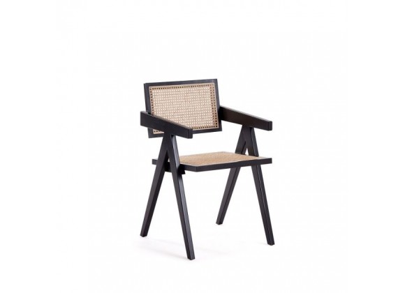 Manhattan Comfort Hamlet Dining Arm Chair in Black and Natural Cane