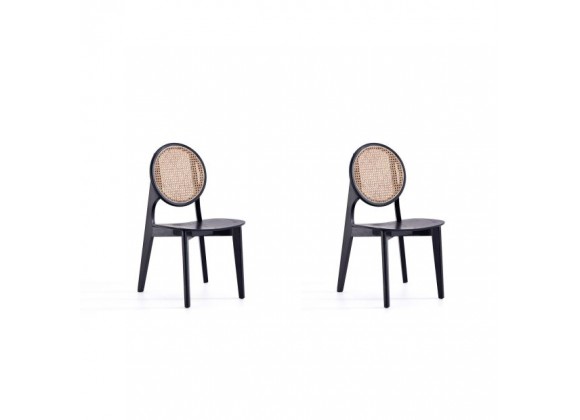 Versailles Round Dining Chair in Black and Natural Cane - Set of 2