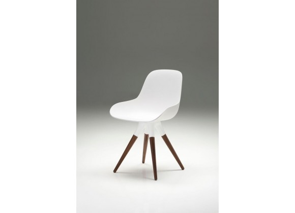 Iztuzu Dining Chair White Fiberglass with Walnut Legs Set of 2