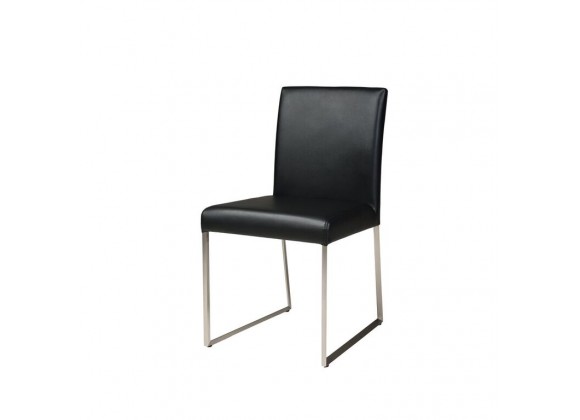 Tate Dining Chair Black Leatherette with Brushed Stainless Steel - Angled