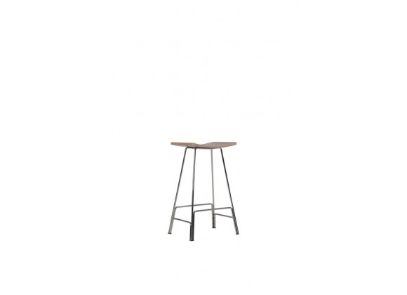Sitges Counter Stool American Walnut Veneer Seat with Polished Stainless Steel - Angled