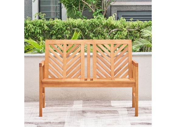 Vifah Olina Honey Two Seater Fish Bone Eucalyptus Wooden Garden Bench, Front Angle