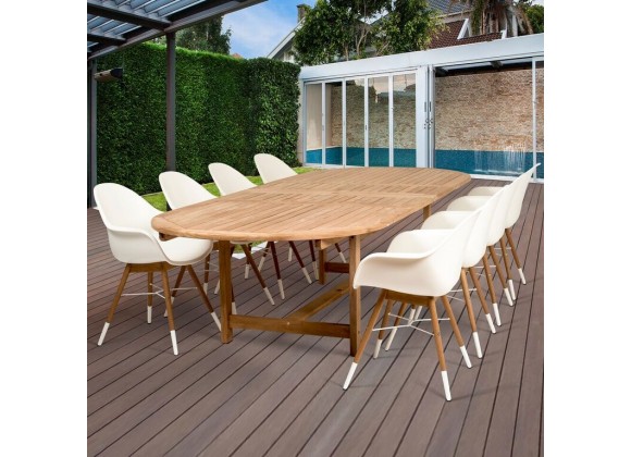  Amazonia Charlotte 9 Piece Teak Double Extendable Rectangular Patio Dining Set - Lifestyle