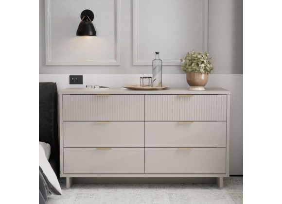 Manhattan Comfort Granville 55.07" Modern Double Wide Dresser with 6 Full Extension Drawers in Light Grey