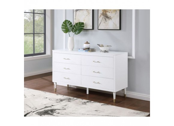 Manhattan Comfort Stanton Modern Dresser with 6 Full Extension Drawers and Solid Wood Legs in White