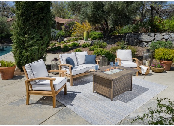 Tortuga Outdoor 5pc Teak Sofa and Fire Table Set