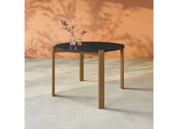 Manhattan Comfort Mid-Century Modern Gales Round 46.54 Dining Table with Solid Wood Legs Black