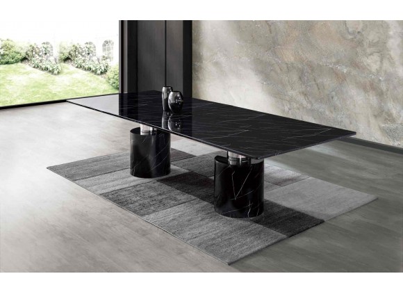 Whiteline Modern Living Geneva Dining Table In Black Marble Glossy Top - Lifestyle