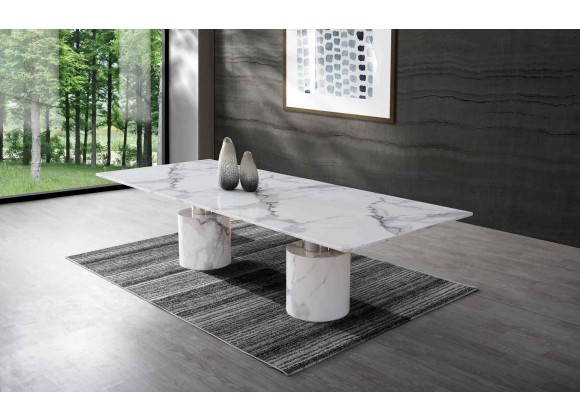Whiteline Modern Living Geneva Dining Table In White Marble Glossy Top - Lifestyle