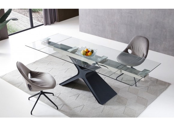 Whiteline Modern Living West Extendable Dining Table With Clear Glass Top Ans Sanded Black Metal Legs