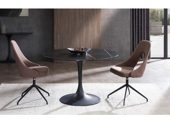 Whiteline Modern Living Amarosa Round Dining Table With Black Powder Coated Metal Base