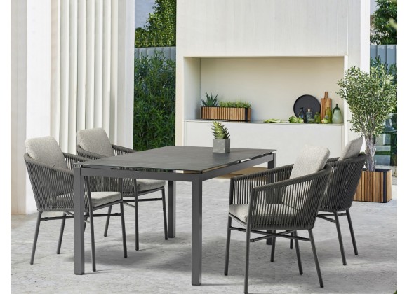 Whiteline Modern Living Lynn Outdoor Dining Table With Glass Top with Ceramic Finish in Dark Grey - Lifestyle
