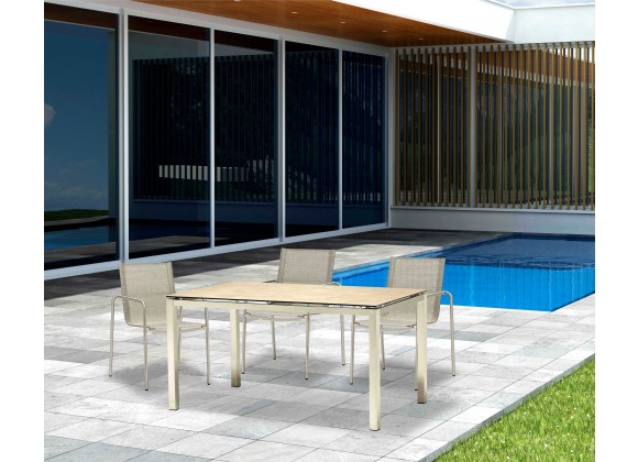 Whiteline Modern Living Paola Outdoor Dining Table In Glass with Ceramic Top And Brushed Stainless Steel Base - Lifestyle