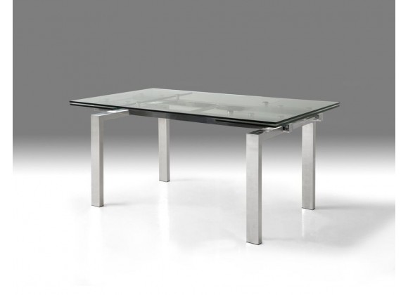 Mobital Cantro Extending Dining Table Clear Glass with Brushed Polished Stainless Steel Home Furniture and Patio