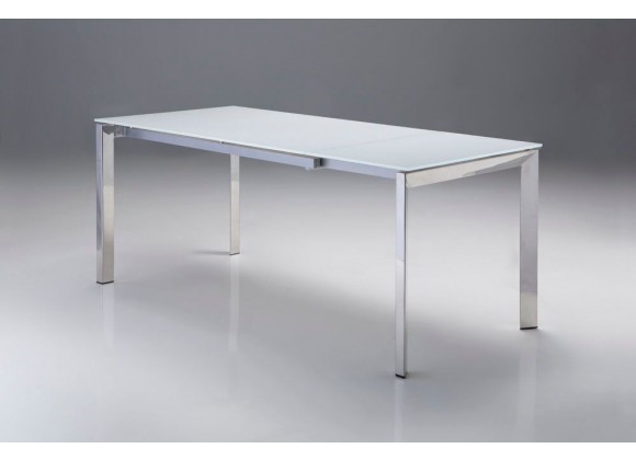 Ghost Extending Dining Table White Glass with Polished Stainless Steel