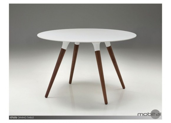 Iztuzu 29" Round Dining Table White Solid Surface with Walnut Base