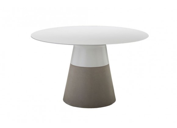 Maldives 49"/63" Round Dining Table White Solid Surface with Fiber Concrete Base