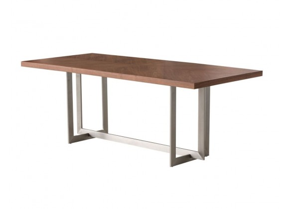 Remi Dining Table Natural Walnut/Matte White with Brushed Stainless Steel
