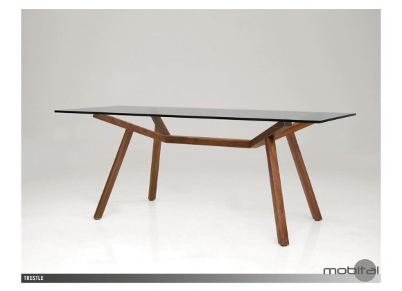 Trestle Dining Table Clear Glass with Solid American Walnut 