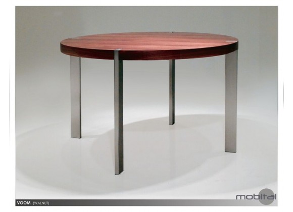 Voom 47" Round Dining Table Walnut with Brushed Stainless Steel