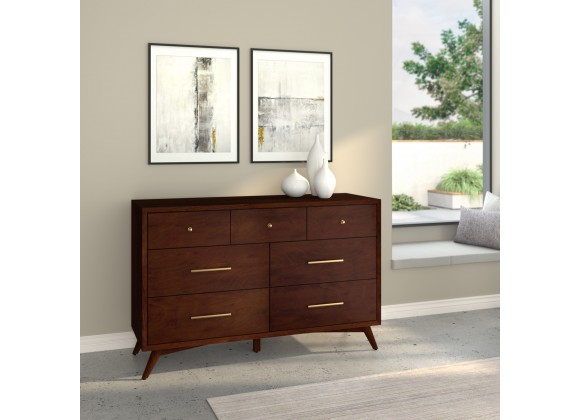 Alpine Furniture Flynn Mid Century Modern 7 Drawer Dresser, Walnut - Lifestyle