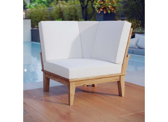 Modway Marina Outdoor Patio Teak Corner Sofa in Natural White - Lifestyle