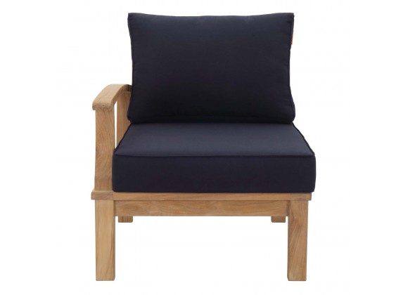 Modway Marina Outdoor Patio Teak Left-Facing Sofa in Natural Navy - Front Angle
