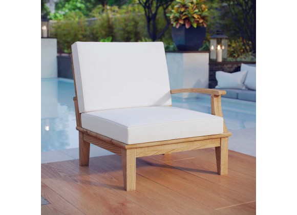 Modway Marina Outdoor Patio Teak Right-Facing Sofa in Natural White - Lifestyle