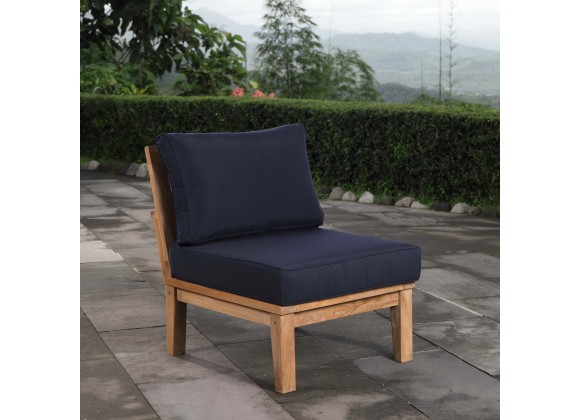 Modway Marina Armless Outdoor Patio Teak Sofa in Natural Navy - Lifestyle